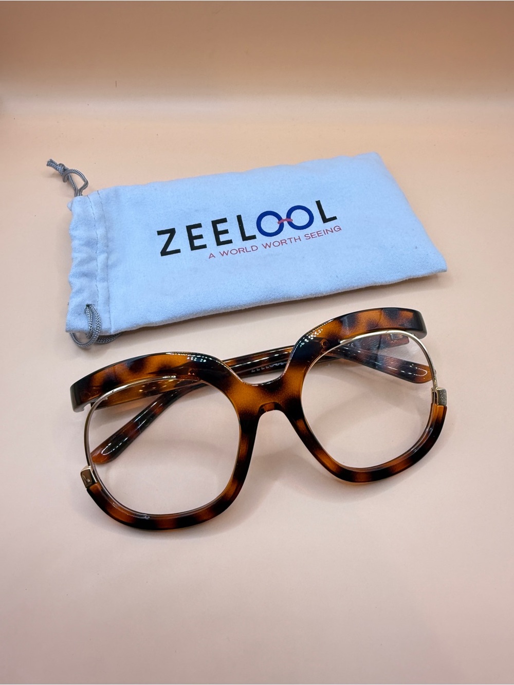 Zeelool Tortoiseshell Round Oversized Glasses Frame, no prescription